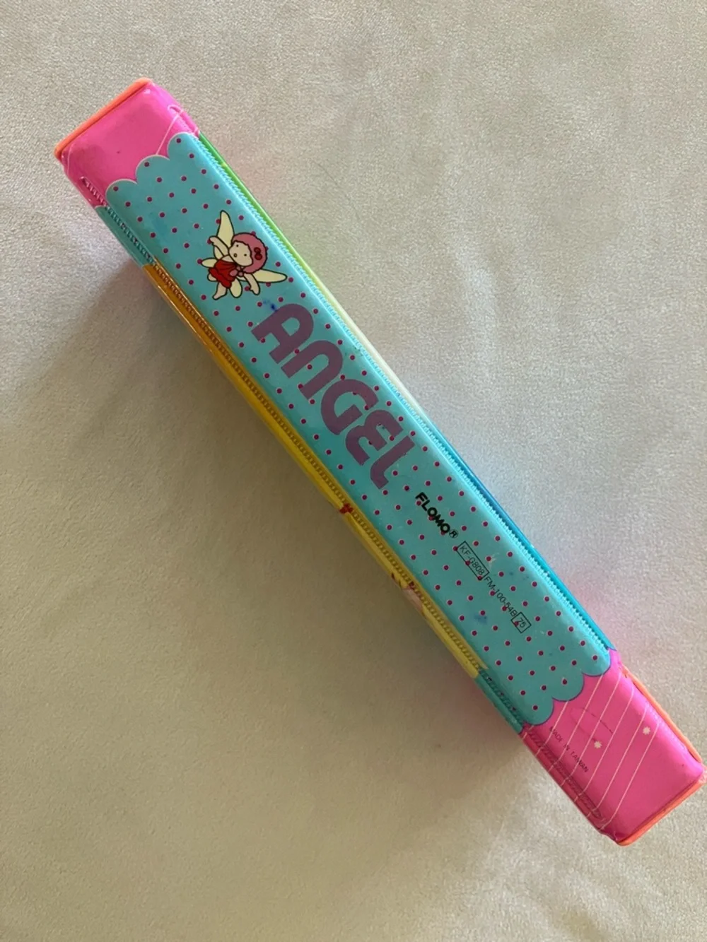 Vintage Japan Flomo Angel Floral Pink & Yellow Pencil Case